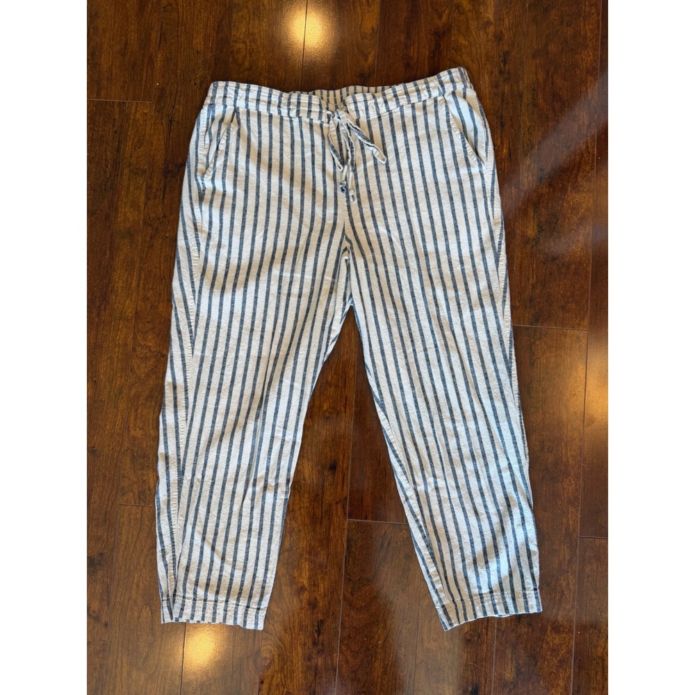 J.Crew Re-Imagined Linen Cotton Striped Drawstring Pants XL AY652 Ivory Navy